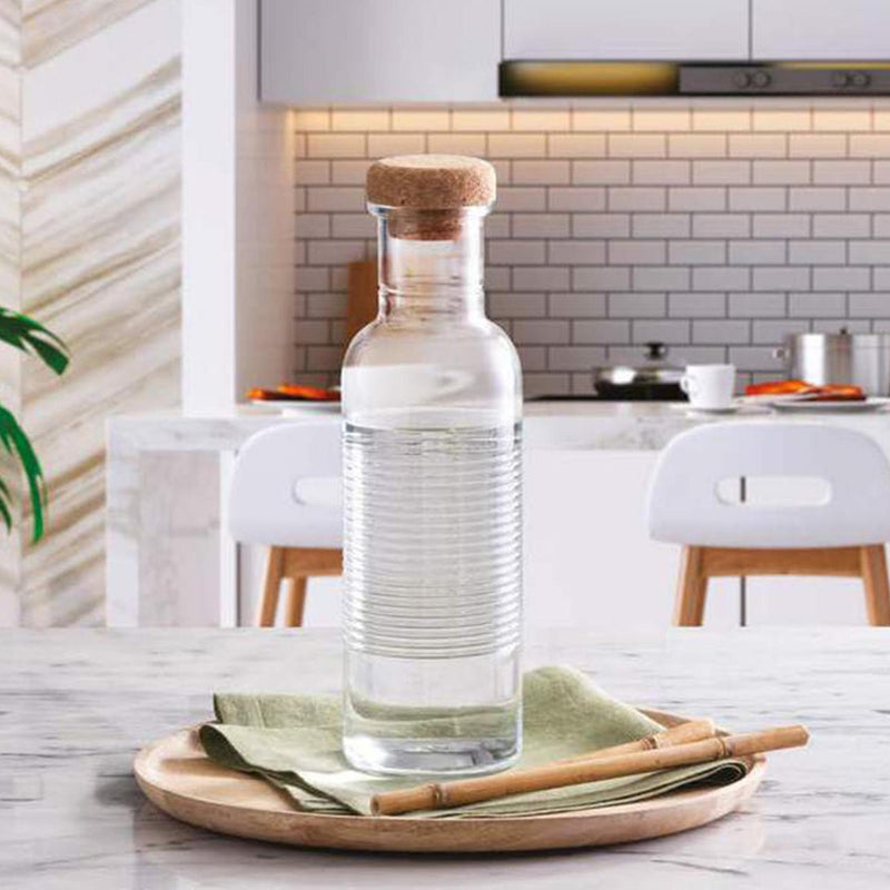 Glass Bottles. Cork Stopper Lid. Water Juice Wine Carafe. (Set of 2) (1070 ml)