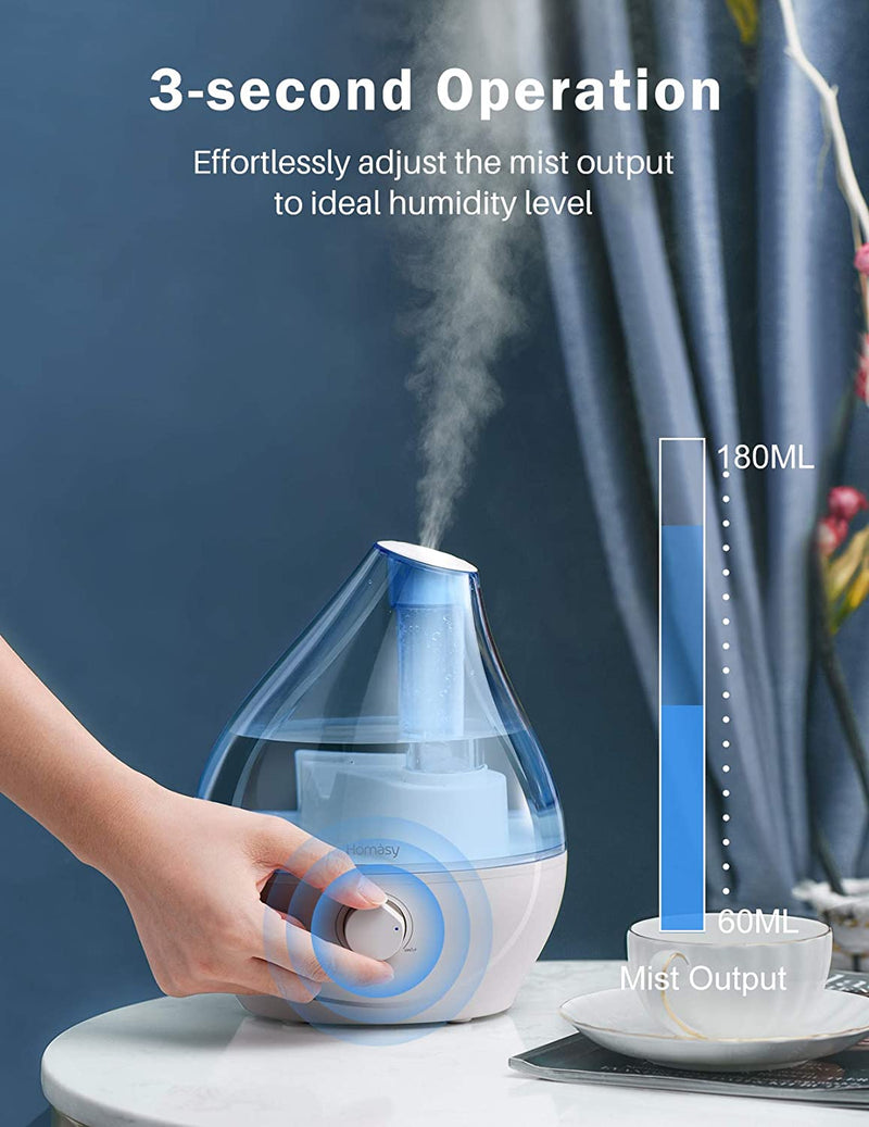 1.6L Cool Mist Humidifier. 22dB Whisper-Quiet For Bedroom. Auto Shut-Off.