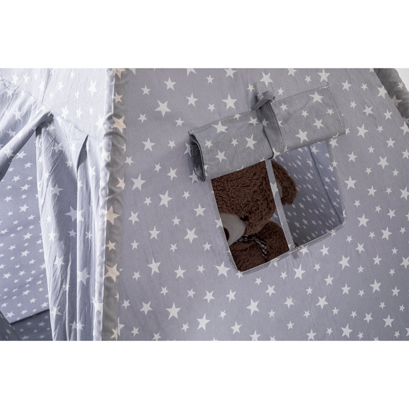 Kids Teepee Play Tent with Floor Mat. Portable & Wooden Wigwam Playhouse.