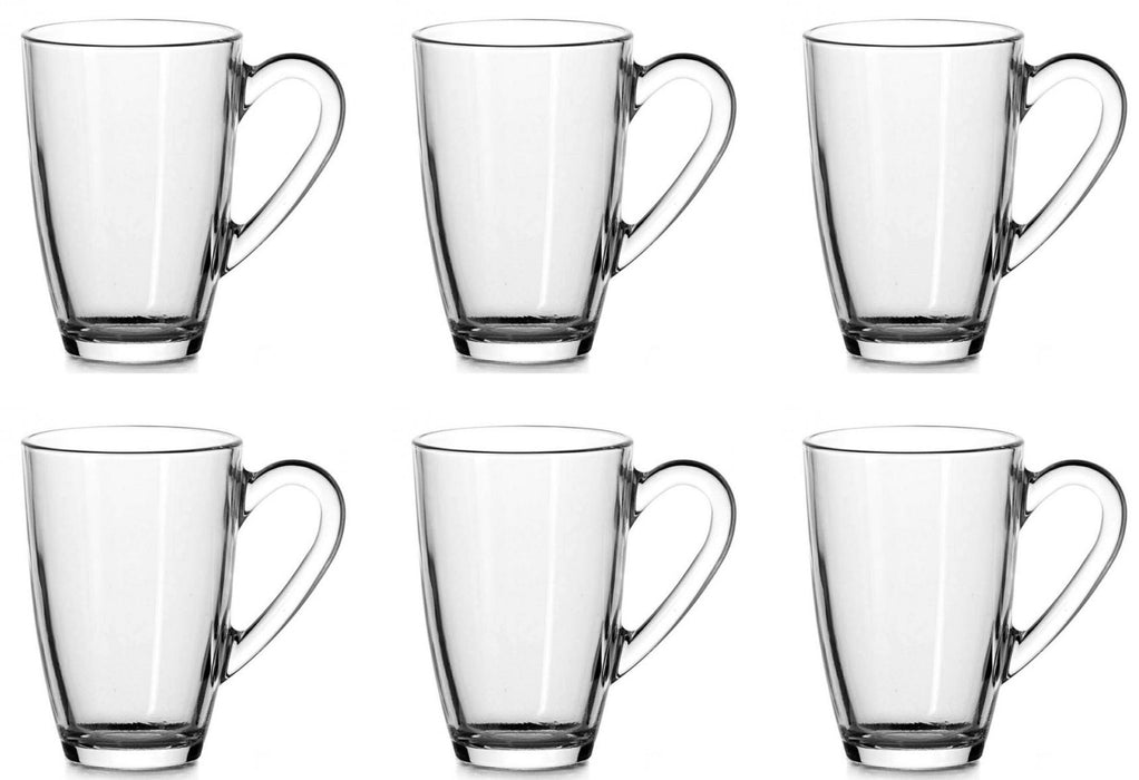 Glass Coffee Mugs. Tea Coffee Glass. Glass Mug with Handle. (Pack of 6) (325 ml)