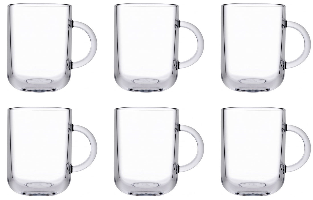 Glass Coffee Mugs Set. Tea Coffee Cups with Handle. (Pack of 12) (270 & 330ml)