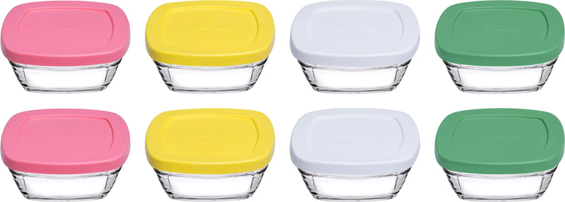 8 pcs Food Storage Container Set with Coloured Lid. Glass Small Bowl. (310 cc/ml)
