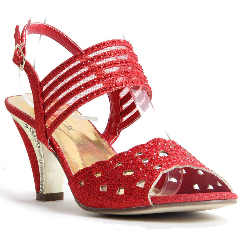 Block Heel Buckle Up Sandals - Violet (Red)