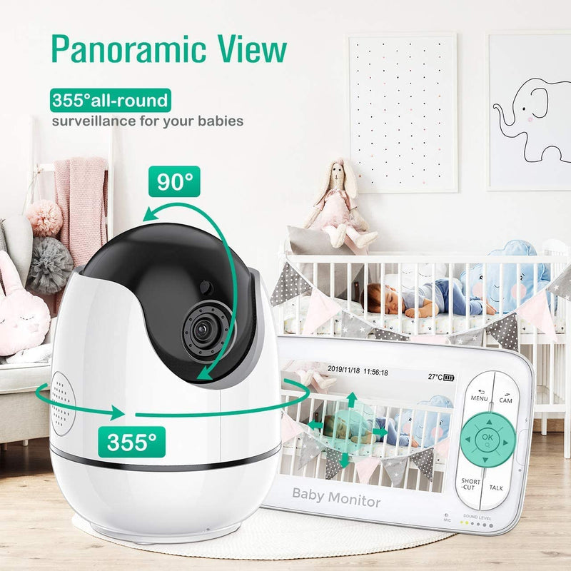 Baby Monitor. 720P Video Baby Monitor with 5” HD Display. Night Vision Camera.
