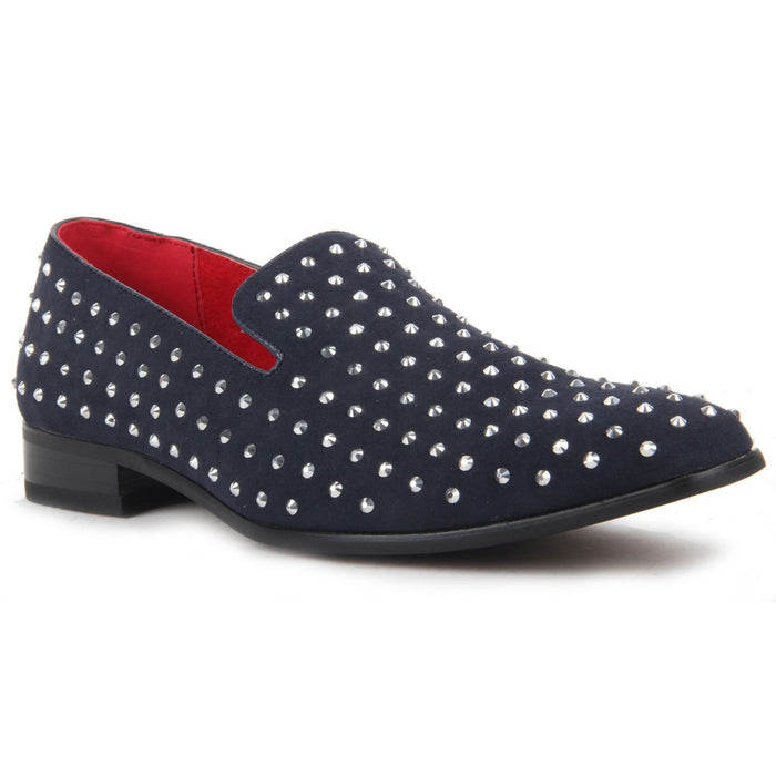 Studded Shoes Rhinestones Faux Suede Loafers - Baldoria (Suede Navy)