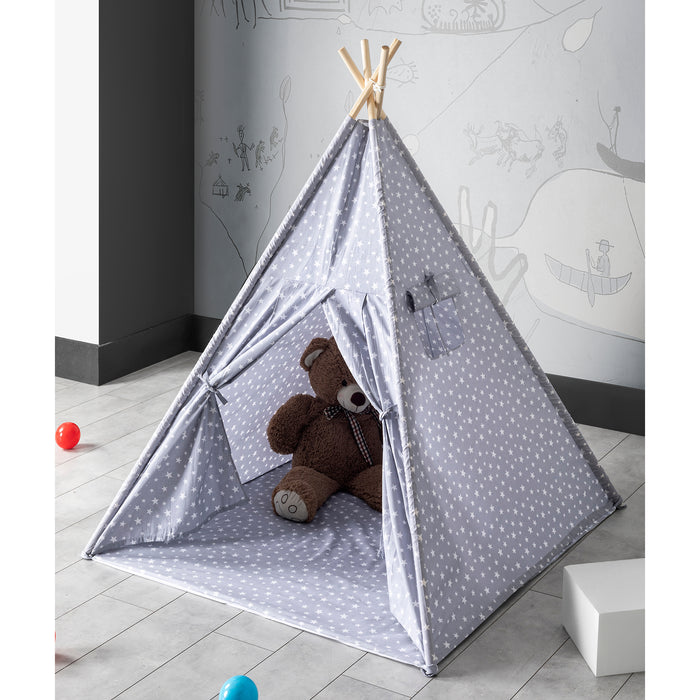 Kids Teepee Play Tent with Floor Portable Wooden Wigwam