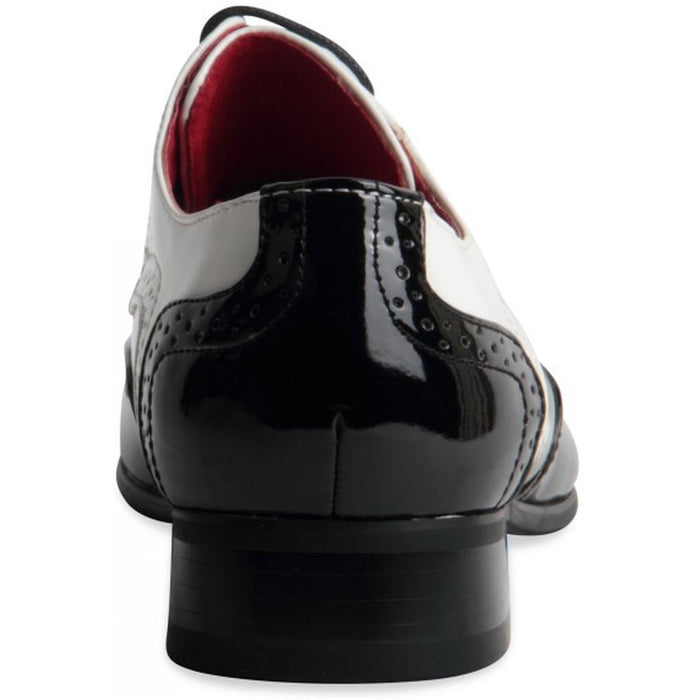 Pointed Toe Brogue Formal Patent Leather Lined Shoes - Prato (Black & White).