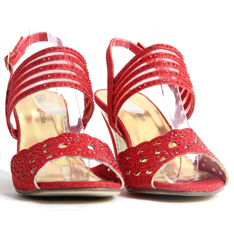 Block Heel Buckle Up Sandals - Violet (Red)