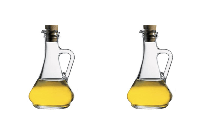 Oil & Vinegar Dispenser Set. Glass Bottle with Handle & Lid. (Set of 2) (260 cc)