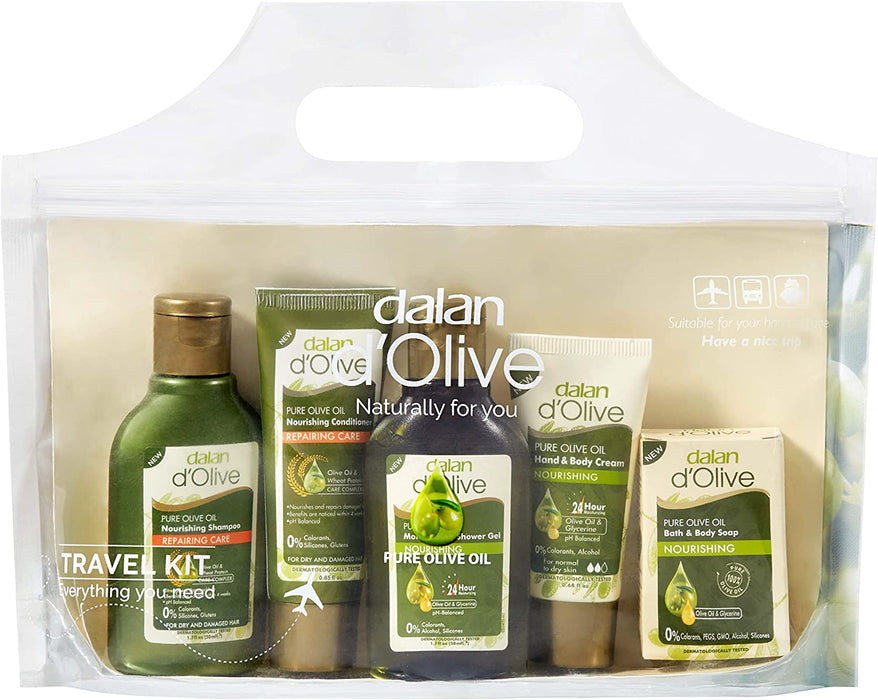 5 Piece Travel Kit Set. Olive Oil Shower Gel, Cream, Soap, Shampoo, Conditioner.
