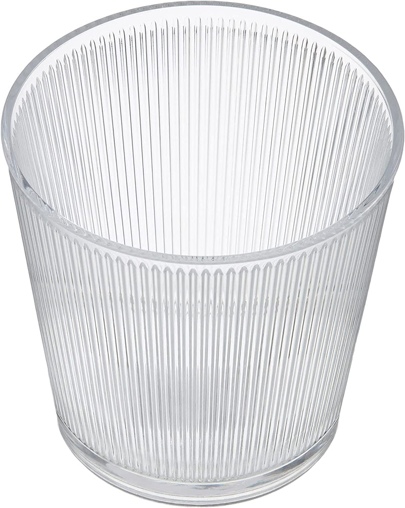 Glass Orchid Flower Pot. Stripe Straight Line Design Round Vase. Decorative Pot.