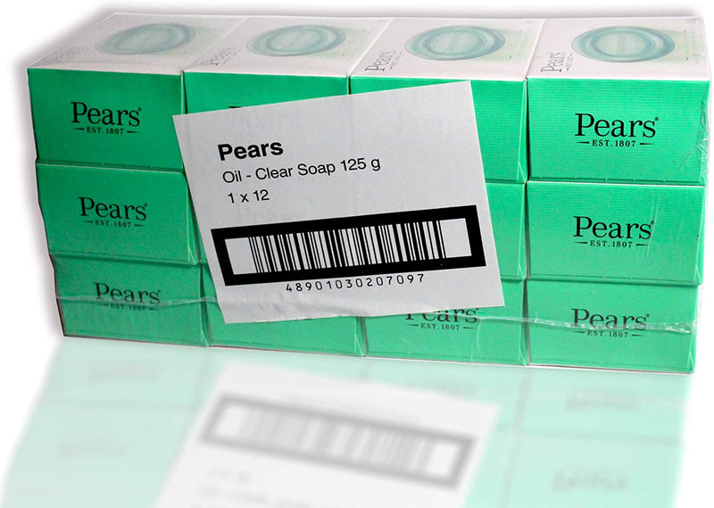 Pears Soap - Oil Clear with lemon flower extracts. Authentic Transparent Green Soap. (125g each) (Pack of 12)