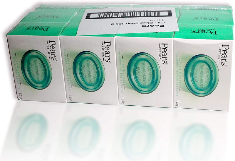 Pears Soap - Oil Clear with lemon flower extracts. Authentic Transparent Green Soap. (125g each) (Pack of 12)