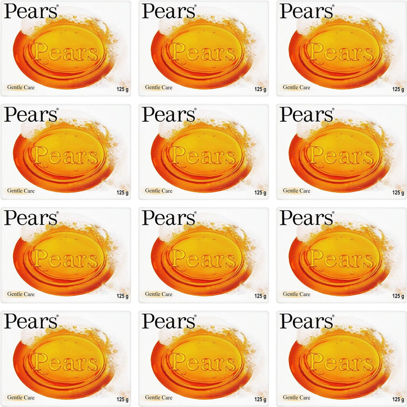 Pears Transparent Amber Soap. Pure &  Gentle Soap with Natural Oils. (125g each) (Pack of 12)