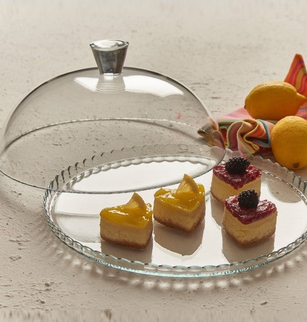 Glass Cake Stand with Dome Lid. Serving Platter. Glass Serving Tray and Lid.