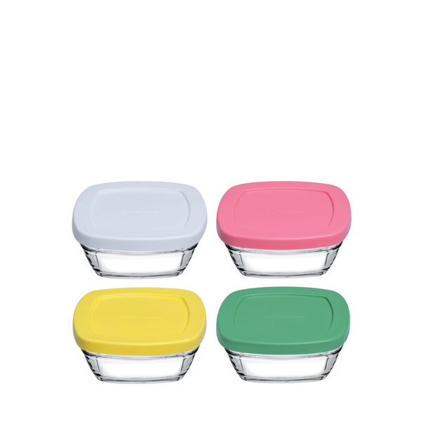 4 pcs Food Storage Container Set with Coloured Lid. Glass Small Bowl. (310 cc/ml)