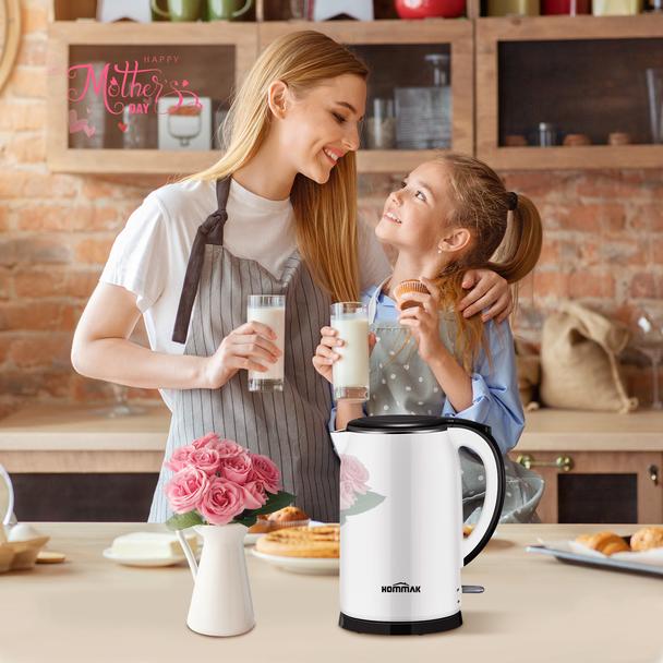 White Electric Kettle. Cordless Double Wall Stainless Steel Kettle. (1.5L) (2000W)