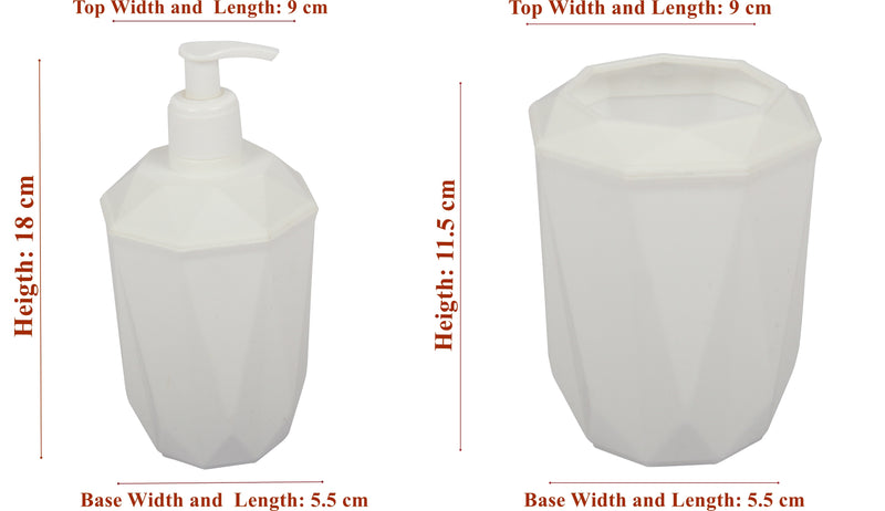 Strong Plastic Bathroom Soap Dispenser & Toothbrush Holder Set. (White)