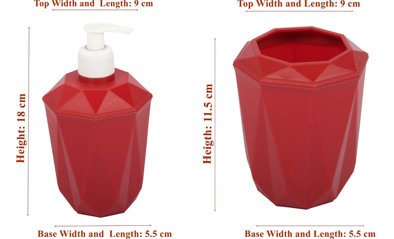Strong Plastic Bathroom Soap Dispenser & Toothbrush Holder Set. (Red)