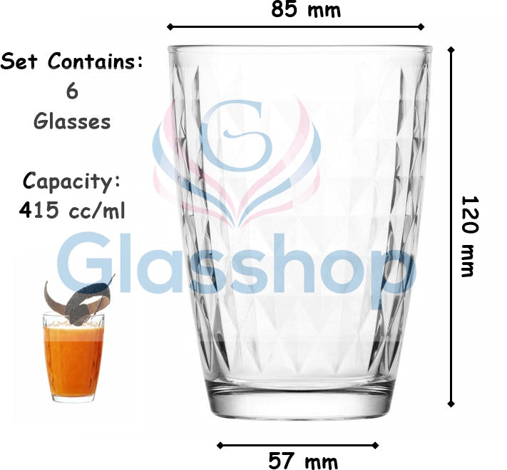 Highball Cocktail Tumbler Drinking Glasses Set. (Pack of 6) (415 cc/ml)