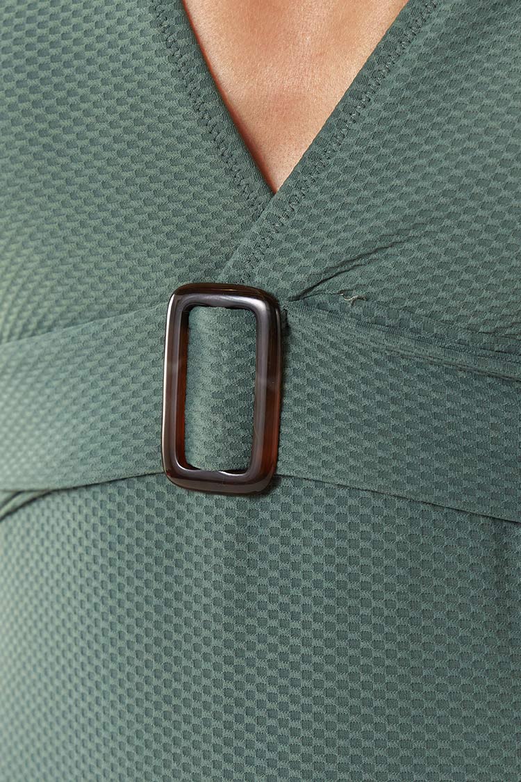 Women's One Piece Swimsuit. V Neck Criss Cross Back Textured Bathing Suit.