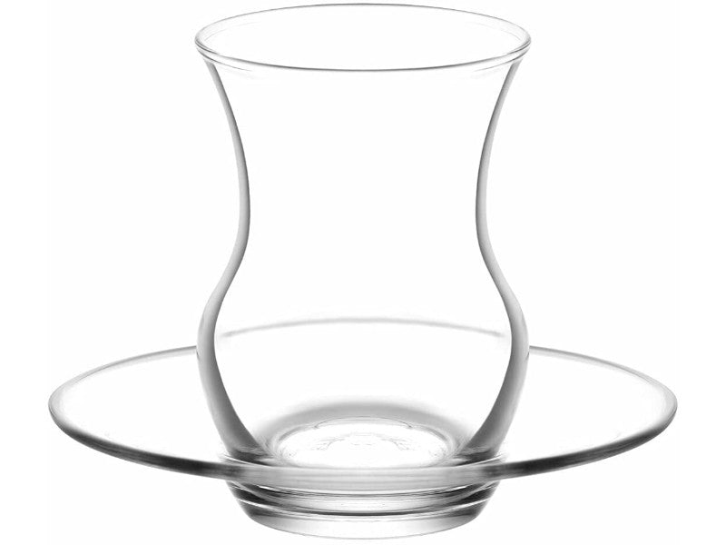 Turkish Tea Glasses & Saucer Set. Oriental Arabic Tea House. Cay Bardagi Set. (6 Glasses & 6 Saucers)