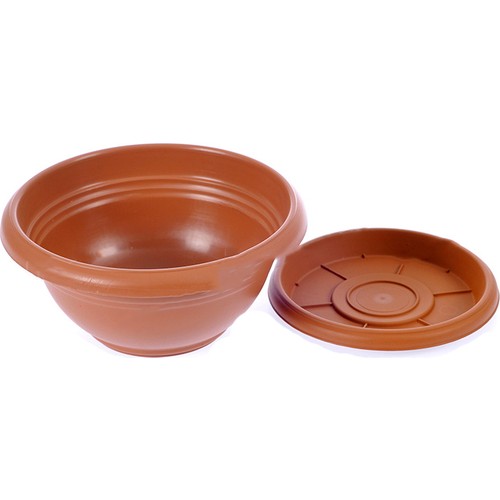 Decorative Flower Plant Pot and Saucer. Round Flat Pot Planter. (6 Sizes).