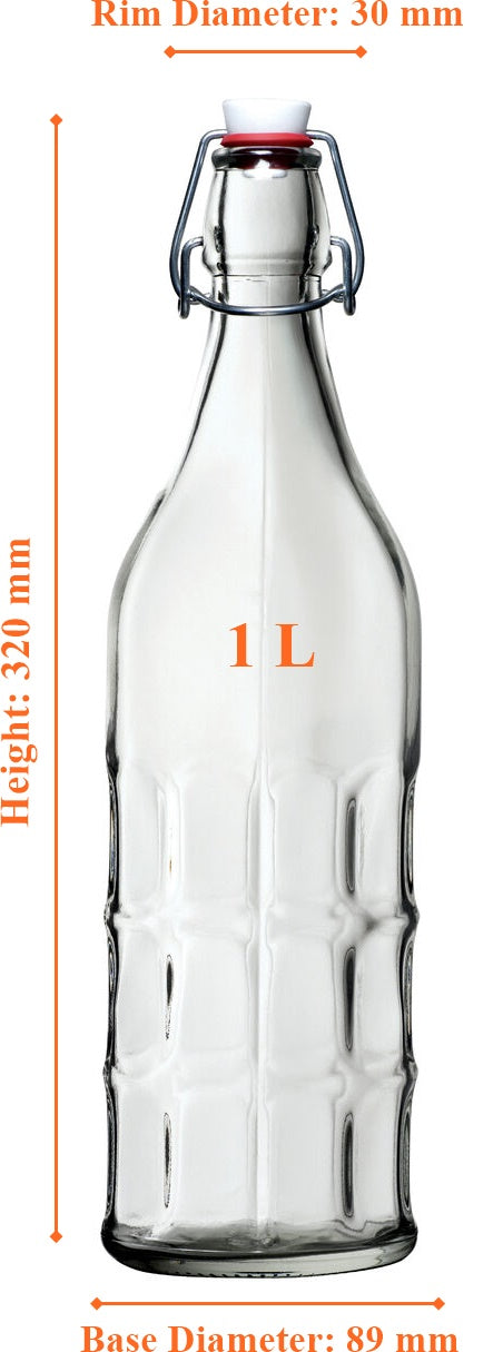 Moresca Swing Flip Top Lid Glass Water Bottle. (1 Litre)