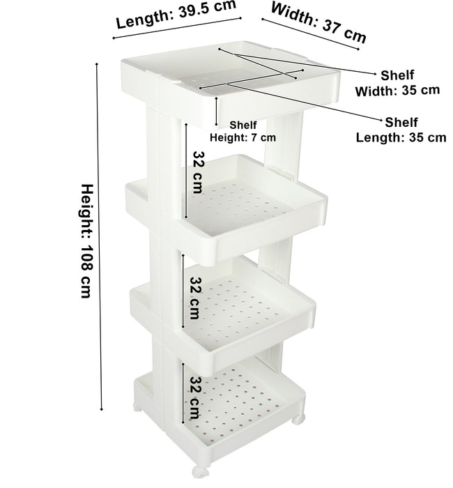 4 Tier Wheels Trolley Storage Rack. Organizer Shelves For Kitchen Bathroom.