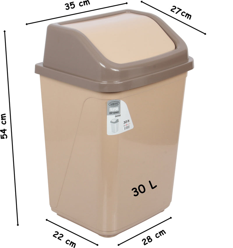 Swing Bin Lidded Dustbin. Plastic Rubbish Waste Bin. (30 Litre) (Beige)