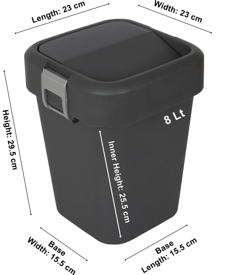 8 Litre Plastic Swing Top Bin. In and Outdoor Dustbin Waste Bin Container.