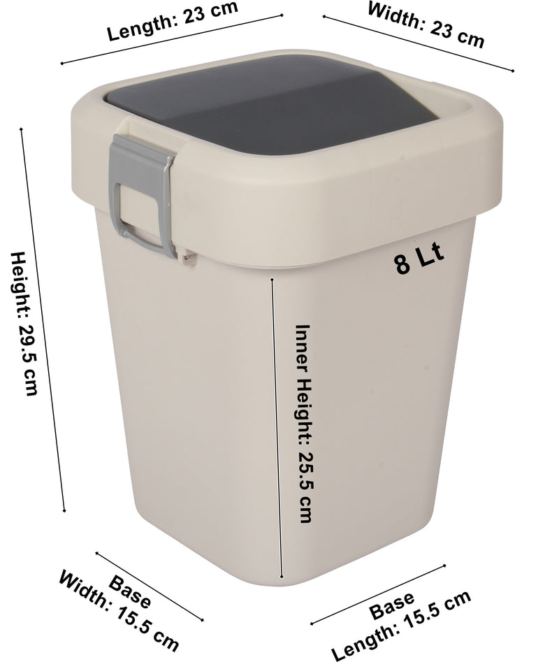 8 Litre Plastic Swing Top Bin. In and Outdoor Dustbin Waste Bin Container.