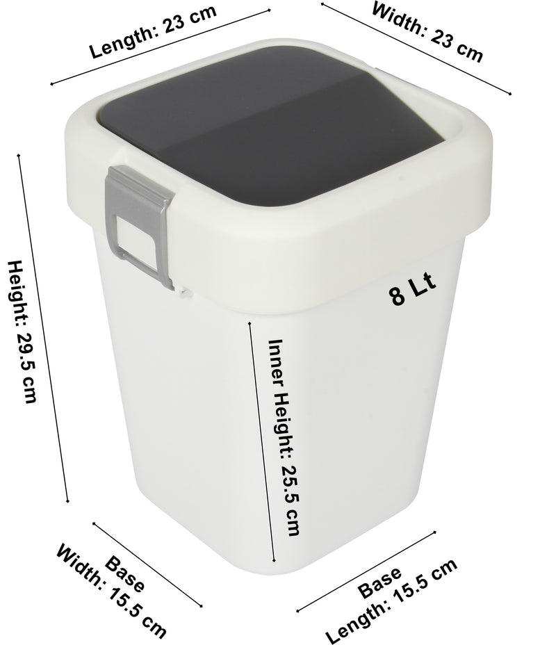 8 Litre Plastic Swing Top Bin. In and Outdoor Dustbin Waste Bin Container.