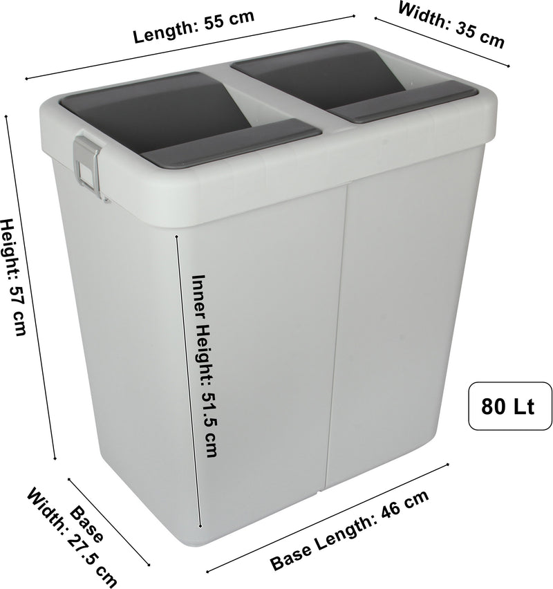 Rubbish Waste Bin Recycling Dual Compartment 80L.