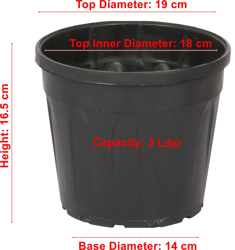 Strong Plastic Black Nursery Pot. Round Flower Pot. (3 Litre to 18 Litre).