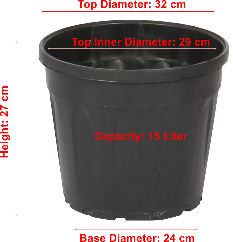 Strong Plastic Black Nursery Pot. Round Flower Pot. (3 Litre to 18 Litre).