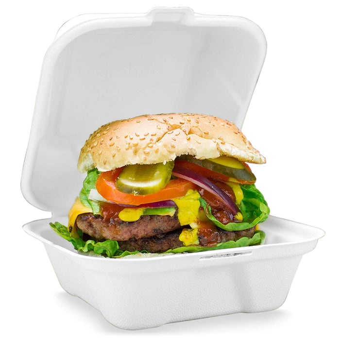 Go-Pak Edenware Bagasse Take-away Burger Box (6 inch) Food Container. Box of 500