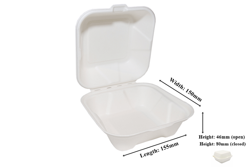 Go-Pak Edenware Bagasse Take-away Burger Box (6 inch) Food Container. Box of 500