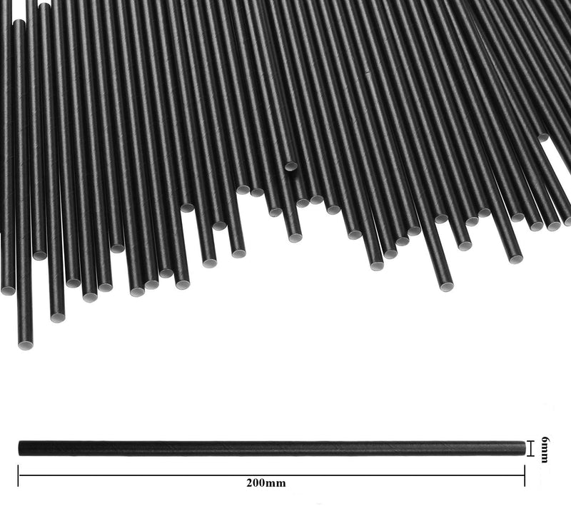 Black Paper Drinking Cocktail Straws. Biodegradable. (500 Pieces) (200 x 6 mm)