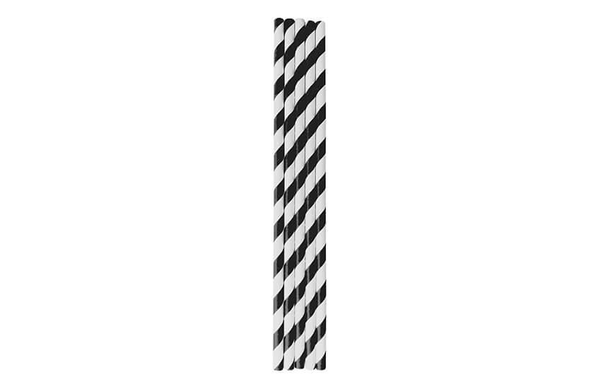 Black & White Striped Paper Drinking Cocktail Straws. (500 Pieces) (200 x 6 mm)