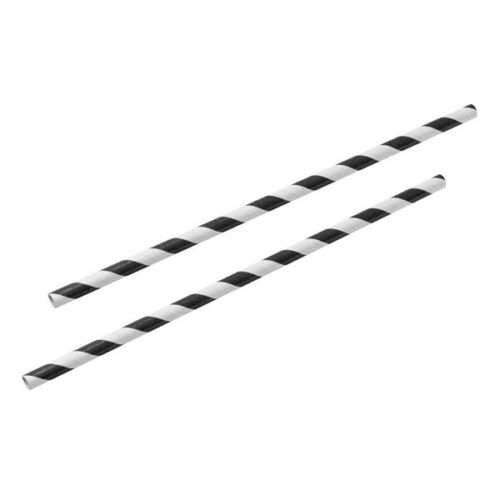 Black & White Striped Paper Drinking Cocktail Straws. (500 Pieces) (200 x 6 mm)
