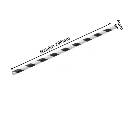 Black & White Striped Paper Drinking Cocktail Straws. (500 Pieces) (200 x 6 mm)