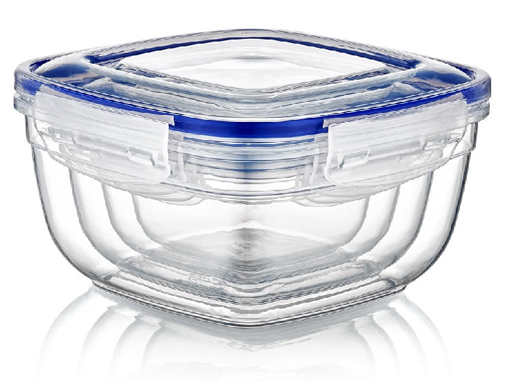 Plastic Square Food Storage Container with Lid. (4 pcs) (500/900/1500/2400 ml).