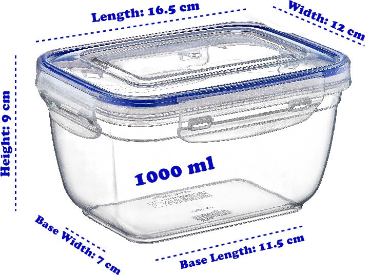 Plastic Rectangle Food Storage Container with Lid. (4 pcs) (550/1000/1800/3000 ml).