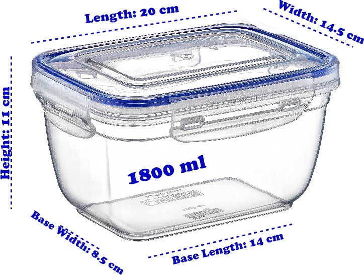 Plastic Rectangle Food Storage Container with Lid. (4 pcs) (550/1000/1800/3000 ml).