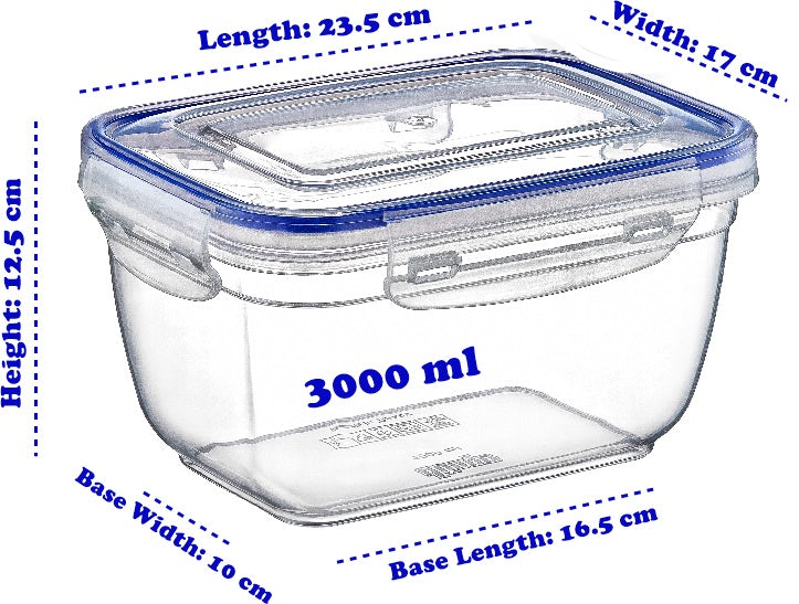 Plastic Rectangle Food Storage Container with Lid. (4 pcs) (550/1000/1800/3000 ml).