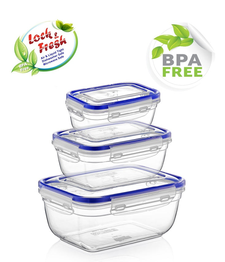Plastic Rectangle Food Storage Container with Lid. (3 pcs) (400/800/1400 ml).