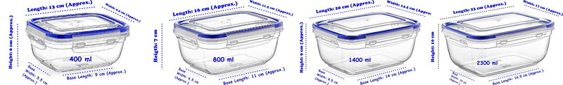 Plastic Rectangle Food Storage Container with Lid. (4 pcs) (400/800/1400/2300 ml).