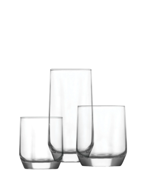 3 Different Sizes Glasses Set. Highball & Tumblers. (Set of 18) (385/310/215 ml)