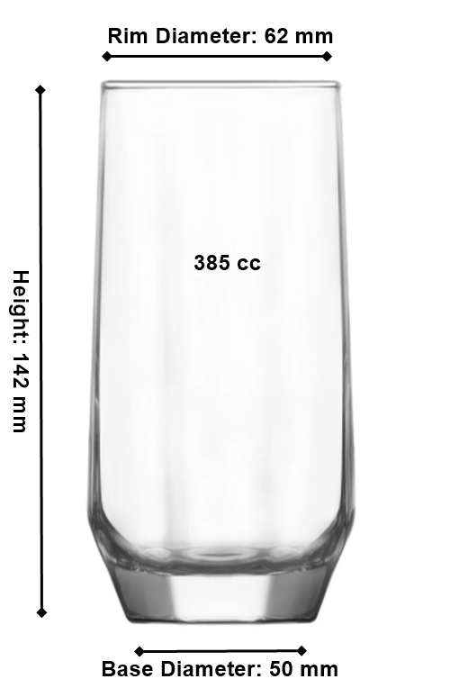 3 Different Sizes Glasses Set. Highball & Tumblers. (Set of 18) (385/310/215 ml)